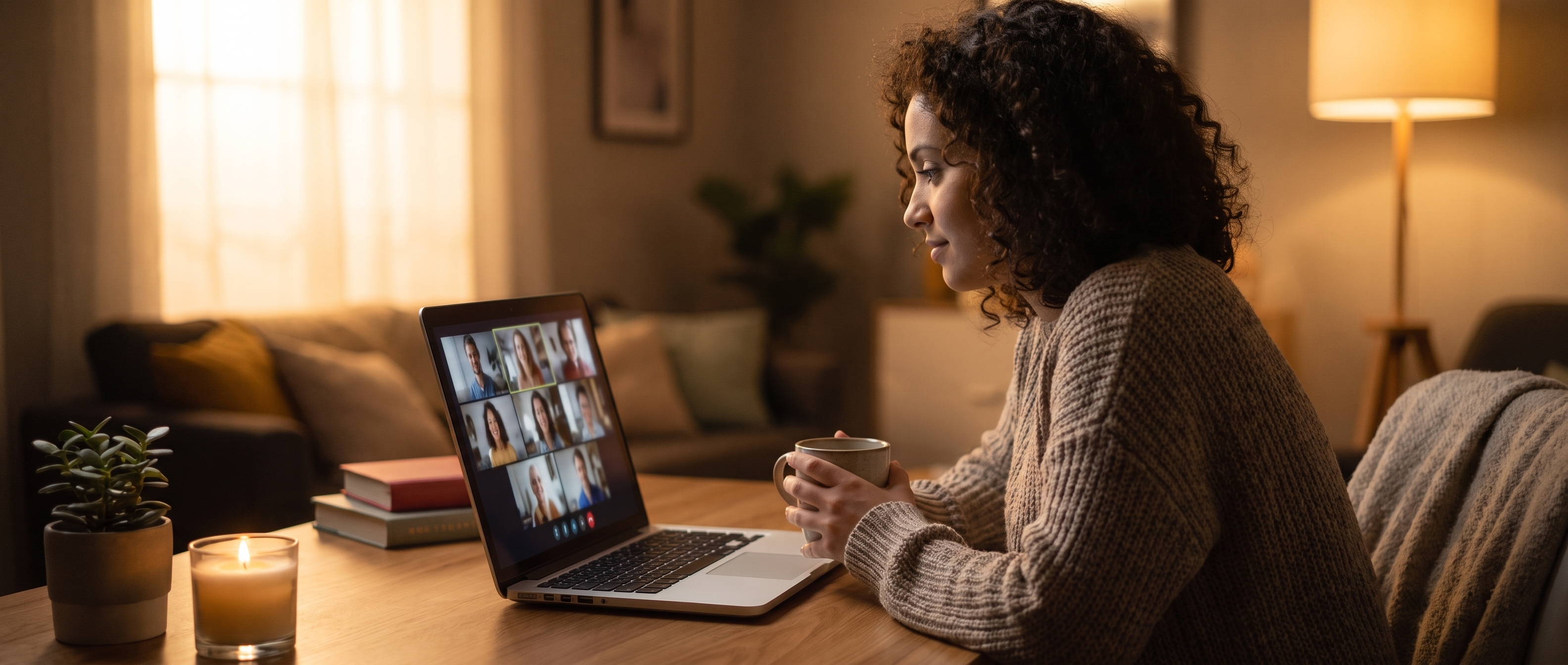 A participant joining a Reimagine group session from home.