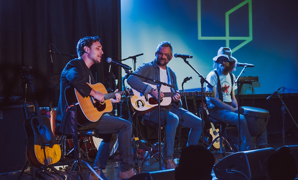 Reimagine founder Brad Wolfe and the band Dispatch performs at the 2018 New York City Reimagine festival