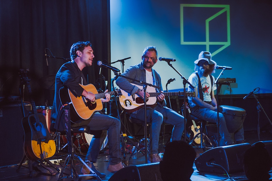 Reimagine founder Brad Wolfe and the band Dispatch performs at the 2018 New York City Reimagine festival