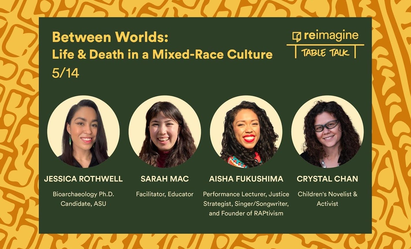 Yellow patterned background with green box in forefront. Headshots of panelists.