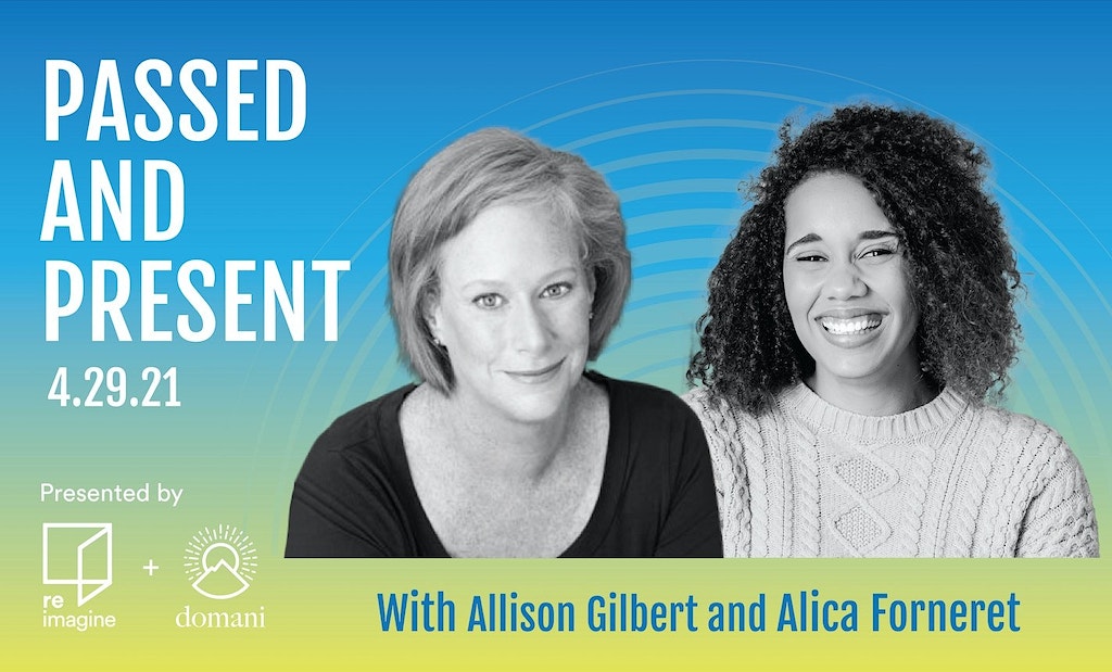 Headshots of Allison Gilbert and Alica Forneret on blue to green gradient background.
