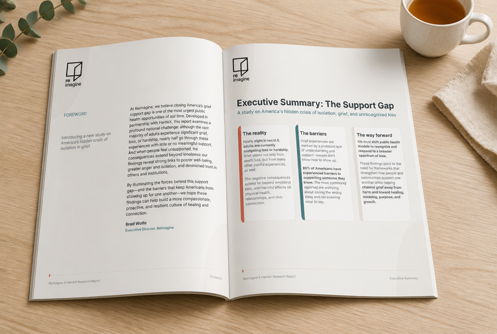 The Grief Support Gap in America, open to the foreword and executive summary